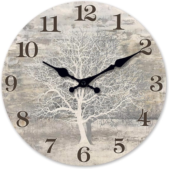 Farmhouse Wall Clock Battery Operated 10 Inch Silent Non-Ticking Wooden Wall Clocks Country Flower Field Clock for Kitchen Living Room Bedroom Decor