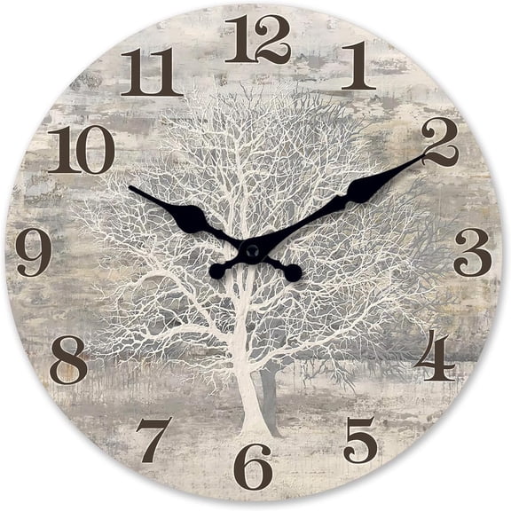 Farmhouse Wall Clock Battery Operated 10 Inch Silent Non-Ticking Wooden Wall Clocks Country Flower Field Clock for Kitchen Living Room Bedroom Decor