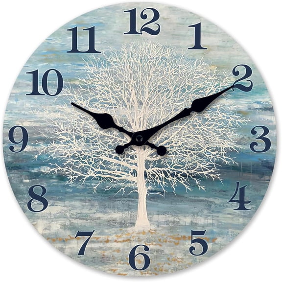 Farmhouse Wall Clock Battery Operated 10 Inch Silent Non-Ticking Wooden Wall Clocks Country Flower Field Clock for Kitchen Living Room Bedroom Decor
