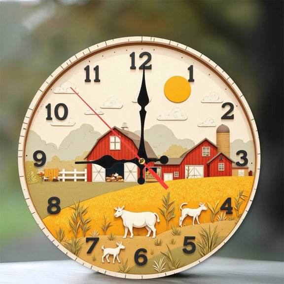 Farmhouse Wall Clock Paper Cut Design Rustic Home Decor 10-Inch Silent Wooden Wall Clock, Battery Operated (AA Batteries Not Included), Artistic Home Decor