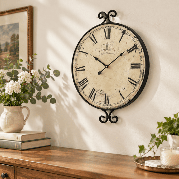 Farmhouse Wall Clock Wrought Iron Frame With Retro Finish 17h*13.4d Inch Vintsilent Operated Clocks For Living Room Kitchen Bedro