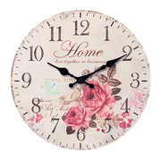 12 Inch Pink Rose Flower Wooden Wall Clocks Battery Operated Silent Clock