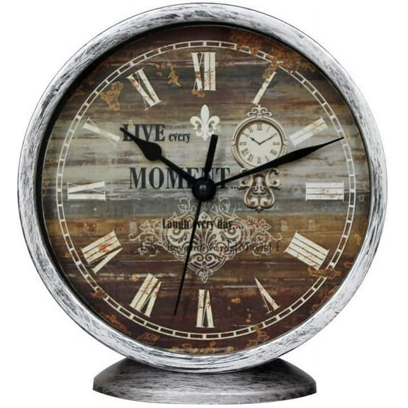 Farmhouse Wall Clocks Classic Silent Desk Clock 6" Non-Ticking Decor Silver
