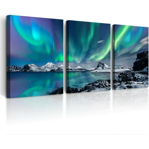 Farmhouse Wall Decor For Bedroom Canvas Wall Art For Living Room Office Decor Wall Pictures Blue Aurora Scenery Wall Painting Artwork Wall Decorations For Bathroom Room Home Decor 3 Piece