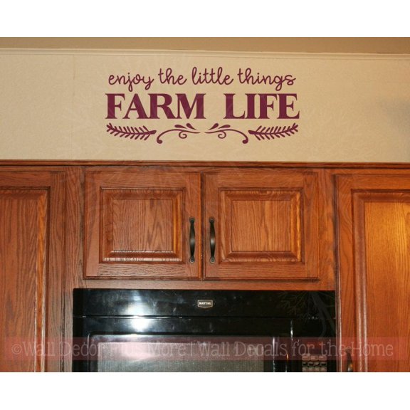 Farmhouse Wall Decor Enjoy Little Things Farm Life Vinyl Decal Letters 23x9-Inch Burgundy