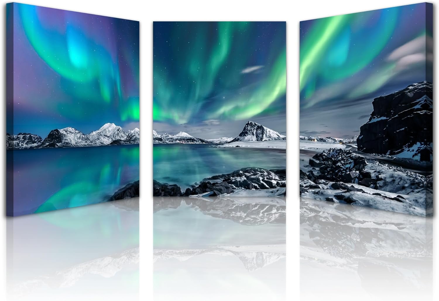 Aurora Borealis Landscape Canvas Wall Art Set for Nursery 12" x 16"