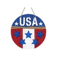 thumbnail image 1 of Farmhouse Wall Decor Living Room, Red White and Blue Decorations, Fourth of July Hanging Front Porch Decor Outdoor, Usa Patriotic Round Wooden Door Hanger Sign for Home Party, 1 of 7