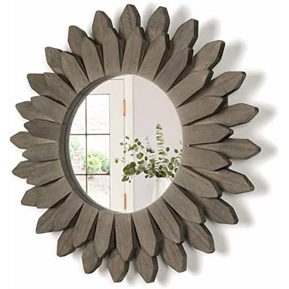 Fresh Look at Farmhouse Wall Decor Mirror 12 Inch Sunburst Boho Wood Mirror