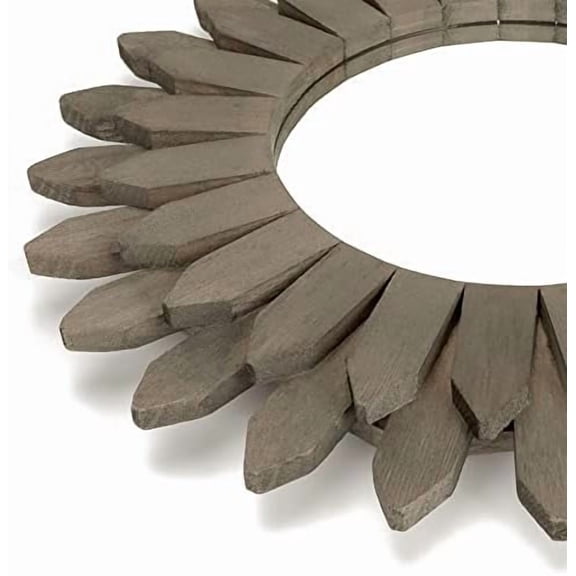 Farmhouse Wall Decor Mirror 12 inch Sunburst Boho Wood Mirror Rustic Home Decor Room Decoration for Bedroom Living Room Weathered Grey