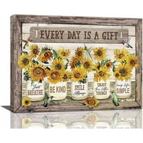 Farmhouse Wall Decor Rustic Sunflower Wall Art Inspirational Quotes Canvas Country Sunflower Picture Painting Prints Modern Framed Home Decor for Bathroom Bedroom Office Kitchen 16''''x12''''