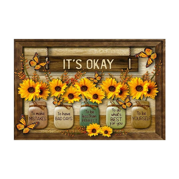 Farmhouse Wall Decor Sunflower Wall Art It's Okay Inspirational Quotes Canvas Print Framed Artwork for Bathroom Decor Wall Art Rustic Sunflower Painting Picture For Office Kitchen Decor