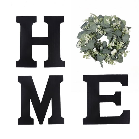 Farmhouse Wall Decor Wooden Home Sign Letters with Artificial Eucalyptus House Decor for Front Door Living Room Black