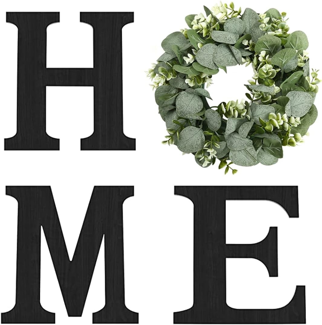 Farmhouse Wall Decor Wooden Home Sign Letters with Artificial Eucalyptus House Decor for Front Door Living Room,Black - Walmart.com