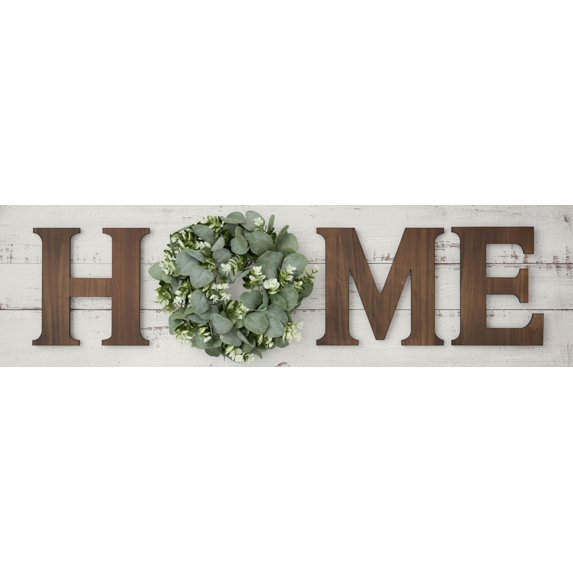 Farmhouse Wall Home Sign with Artificial Eucalyptus for O Rustic Wooden Hanging Letters Decorative Wall Art Decor for Living Room Kitchen Entryway Housewarming Gift, Large, Brown