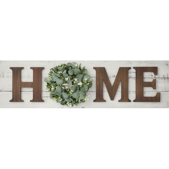 Farmhouse Wall Home Sign with Artificial Eucalyptus for O Rustic Wooden Hanging Letters Decorative Wall Art Decor for Living Room Kitchen Entryway Housewarming Gift, Large, Brown