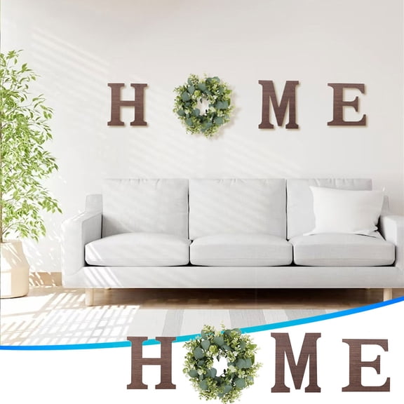 Farmhouse Wall Home Sign with Artificial Eucalyptus for O Rustic Wooden Hanging Letters Decorative Wall Art Decor for Living Room Kitchen Entryway Housewarming Gift