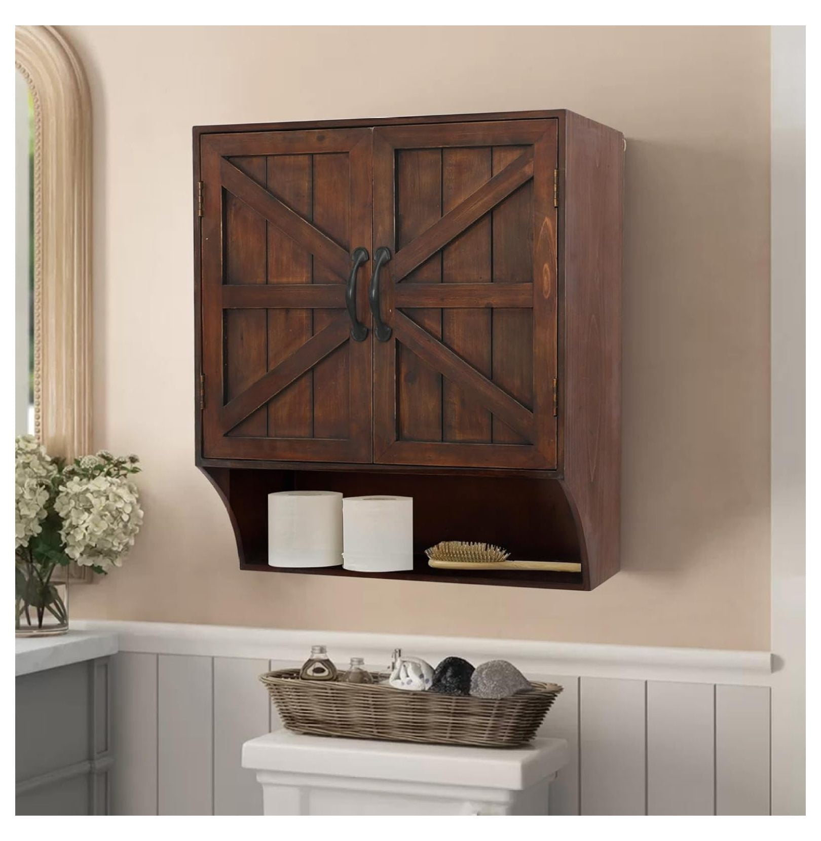 Farmhouse Wall Mounted Storage Cabinet, Medicine Cabinet with Magnetic Doors and 3 Storage ...