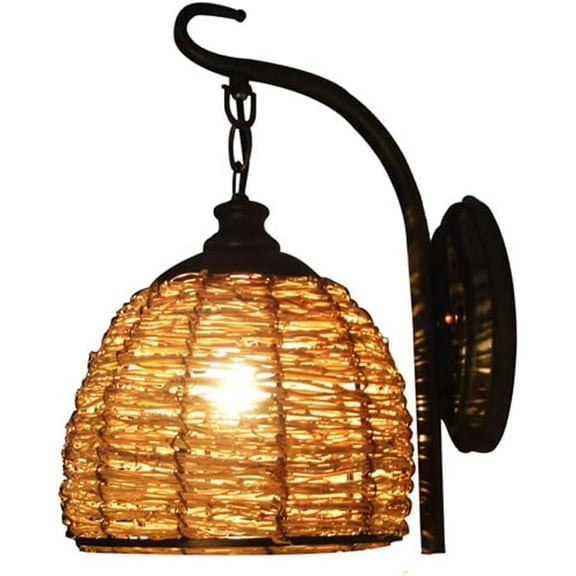 Farmhouse Wall Sconce Vintage Industrial Wall Mount Light Rattan Lantern Handwoven Wall Lamp, E27 Headboard Lighting Fixtures for Living Room Bedroom Bedside Restaurant