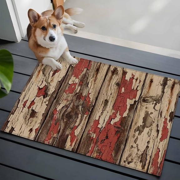 Farmhouse Washable Entry Rug 2x3 Country Rustic Shabby Chic Retro Wooden Texture Low Pile Indoor Door Mat with Rubber Backing Thin Area Rug for for Entrance, Bedroom, Kitchen, Laundry, Bathroom