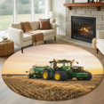 thumbnail image 1 of Farmhouse Washable Round Area Rug 6 ft, Rustic Country Green Bulldozers Realistic Field Sunset, Soft Non Slip Rugs Stain Repellent Indoor Felt Carpet for Living Dining Room Bedroom Home Office, 1 of 9
