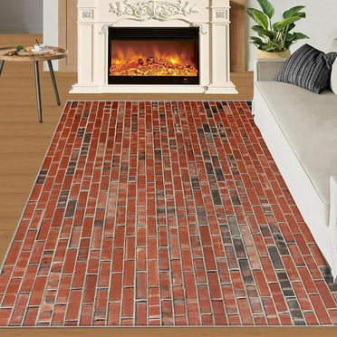 Farmhouse Washable Rug, Entryway Rug, Red Brick Wall Area Rug, Groovy Floor Rug, Non-Slip Foldable Carpets for Family Bedroom Office Bath Room Home Decor-5x7ft