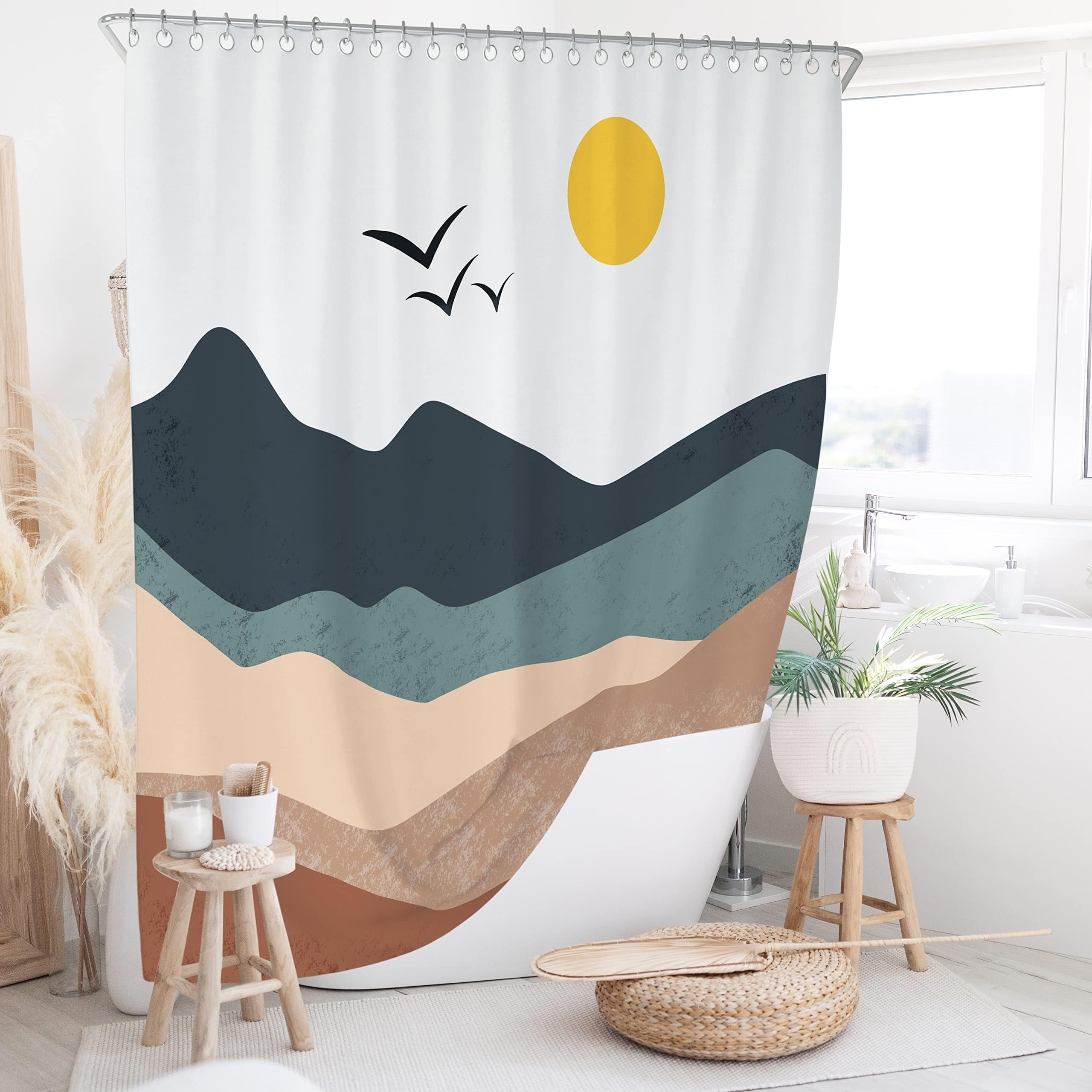 Boho Mountain Multicolor Fabric Water-Resistant Shower Curtain, 72x72 Inches