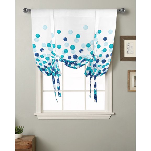 Farmhouse Watercolor Dot Gradient Teal Window Curtain for Living Room Roman Curtain Kitchen Tie-up Curtains Adjustable Drapes