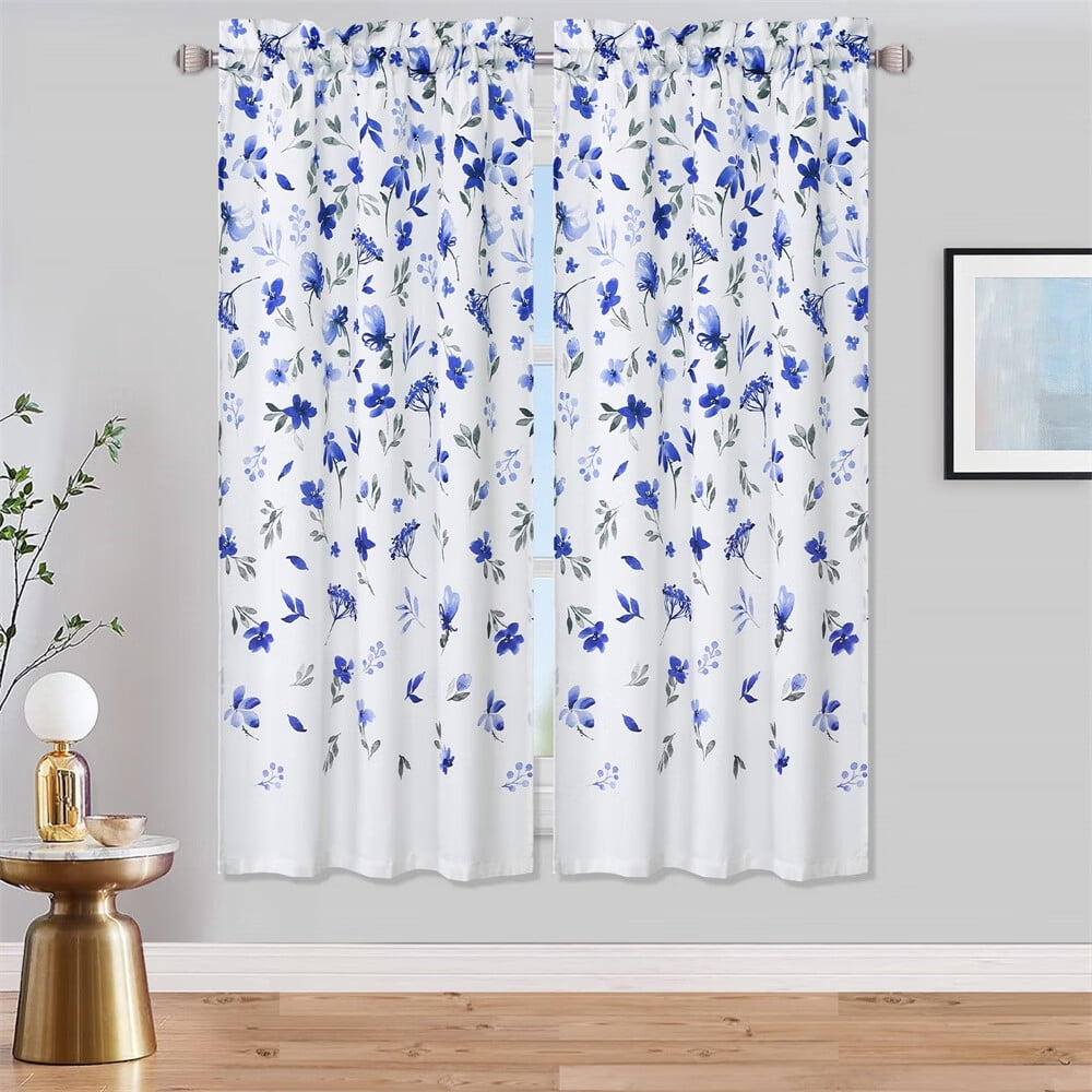 Farmhouse Watercolor Floral Tier Curtain, Rod Pocket Flower Leaf Design ...