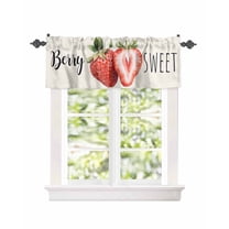 Farmhouse Watercolor Strawberry Fruit Curtain Valances for Kitchen Windows,Rod Pocket Short Valance Summer Rustic Fruits Window Treatment for Living Room Bathroom Bedroom,54" x 18"-1 Panel