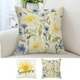 thumbnail image 1 of Farmhouse Watercolor Summer Flower Floral Blue Linen Throw Pillow Covers, 17.7 x 17.7 Inch, Flower Lover Gift for Home Room Bed Sofa Decorations Decor, 1 of 7