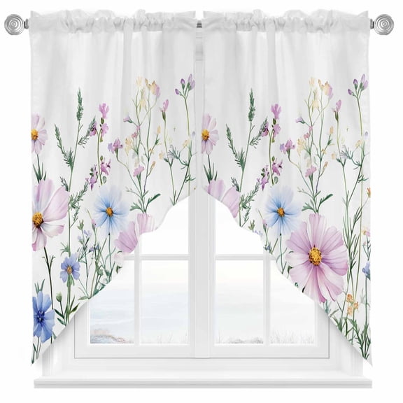 Farmhouse Watercolor Swag Valances for Windows 2 Pack Wildflowers Plants Retro Pastoral Swag Kitchen Curtains 36 Inches Long Rod Pocket Short Window Treatment for Kitchen Bathroom 36"x36"
