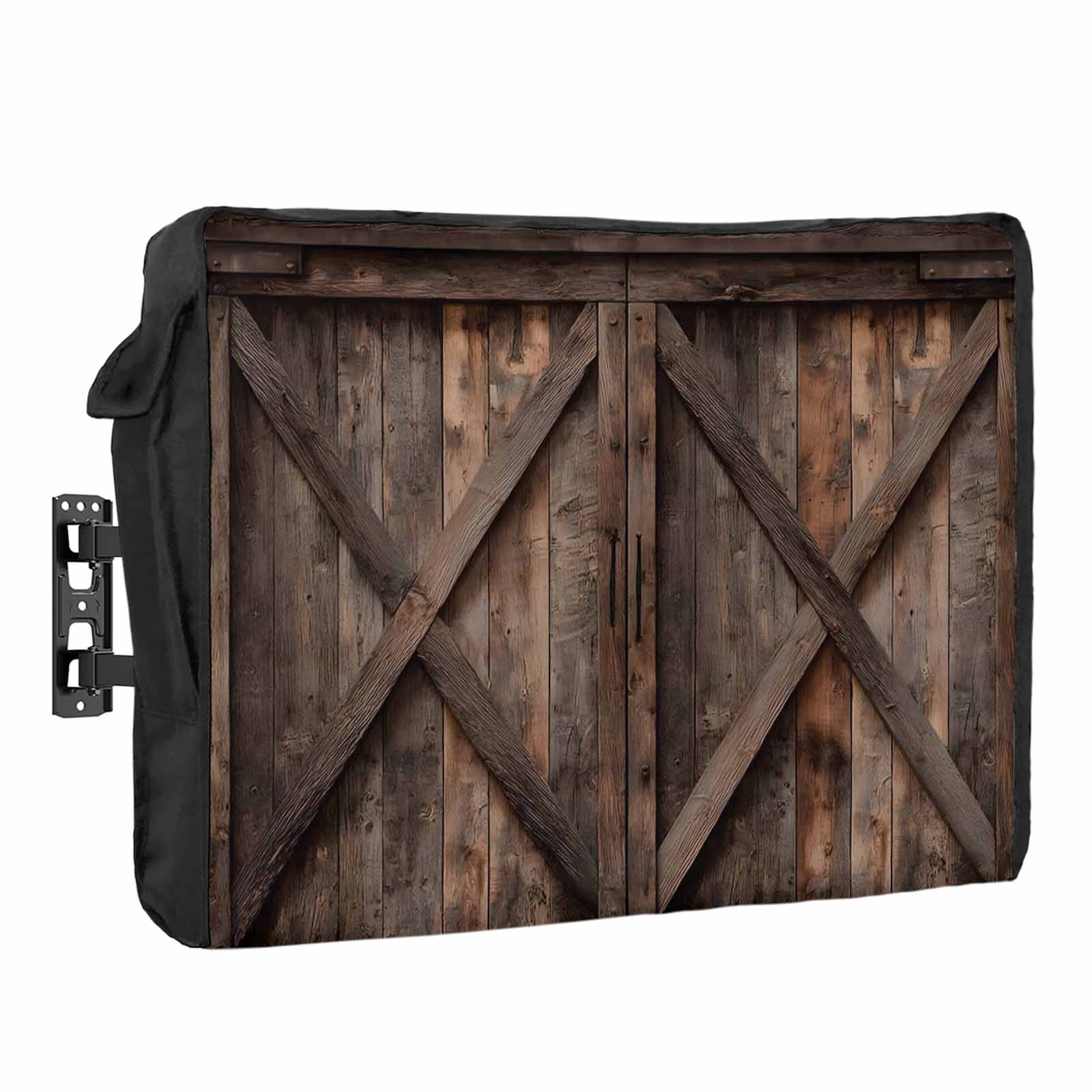 Farmhouse Waterproof Outdoor TV Cover, Brown Country Style Barn Door ...