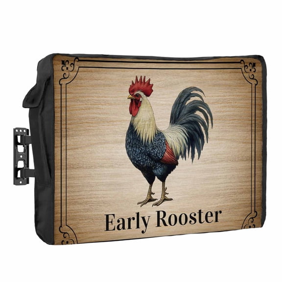 Farmhouse Waterproof Outdoor TV Cover, Early Rooster Animals Wood Grain Retro Border Outside Weatherproof TV Enclosures for 30 to 32 Inch LCD Television Shield Flat Screen Protectors