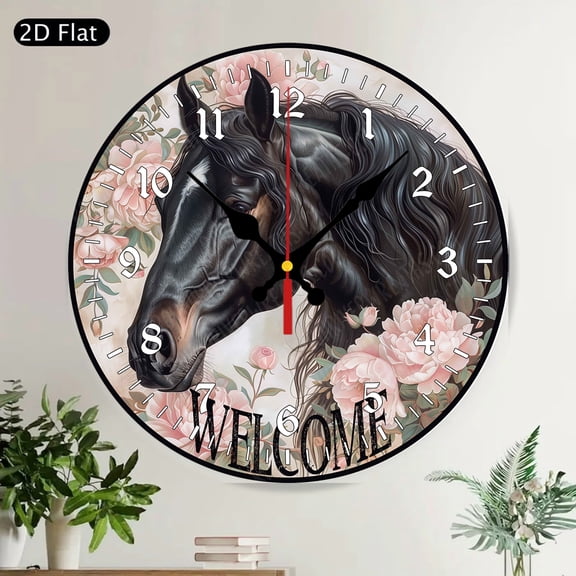 Farmhouse Welcome Orange Round Wall Clock Silent Non Ticking Kitchen Decor