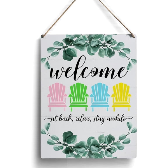 Farmhouse Welcome Sit Back Relax and Stay Awhile Wooden Sign Artwork, Summer Wood Sign Wall Art Hanging Sign Home Office Decor 8x10 Inch