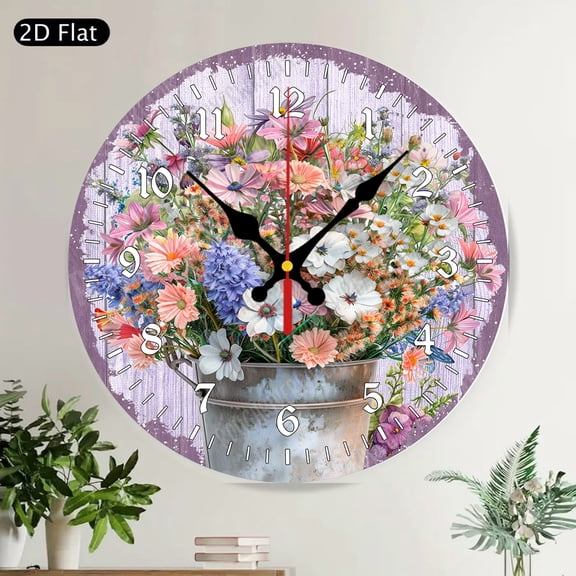 Farmhouse Welcome Sunflower Berry Round Wall Clock Silent Rustic Fall Home Decor