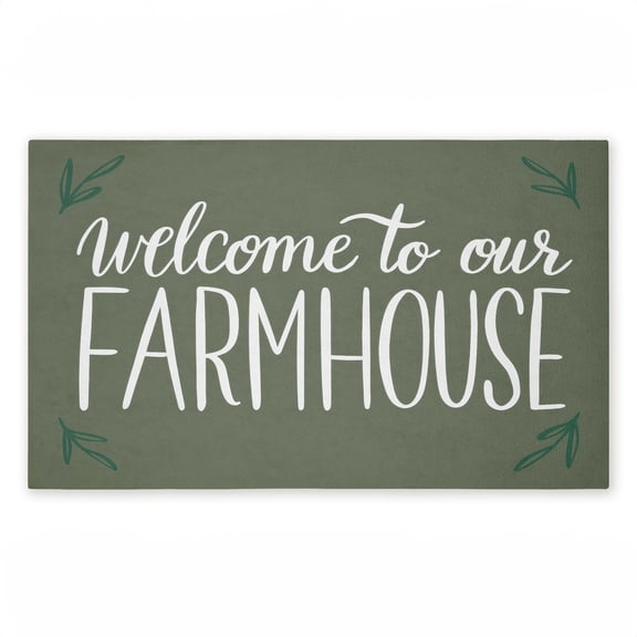 Farmhouse Welcome with Sprigs Printed Outdoor Door Mat, design by Amanda McGee, 18"x30"