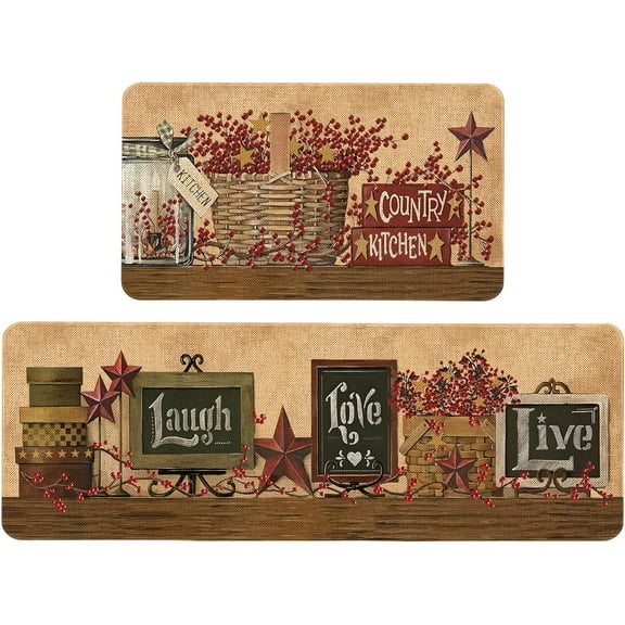 Farmhouse Western Kitchen Rugs and Mats Set of 2 Country Star Vintage Non Slip Washable Floor Mat Kitchen Decor 17x47 inch and 17x29 inch