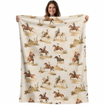 Farmhouse Western Throw Blankets, Cowboy Desert Horse Print Soft Fleece Blanket Decorative for Home Sofa Couch Chair Living Bedroom, 30x40 Inches, Brown Beige