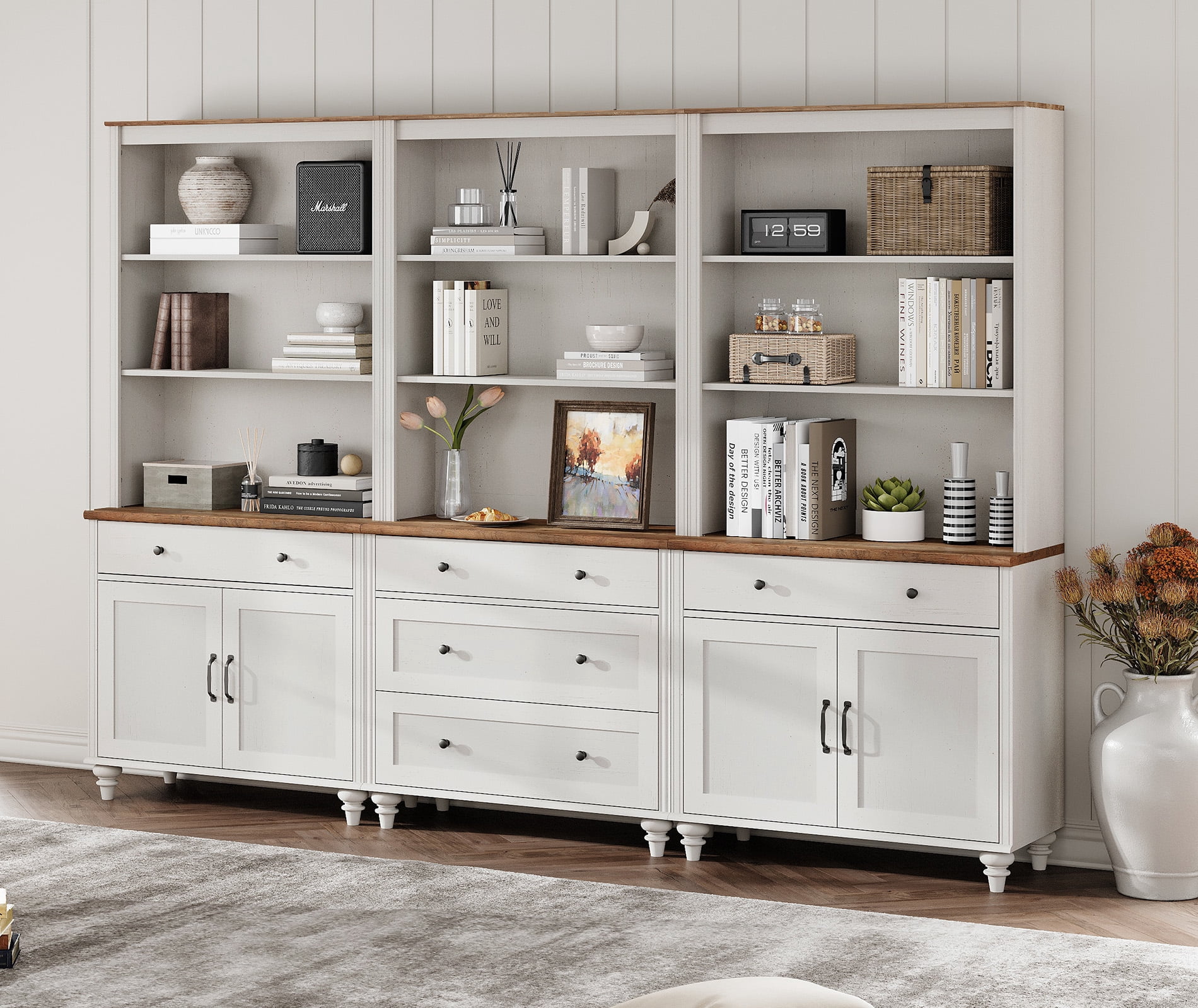 Farmhouse White 5 Drawer Sideboard Credenza, 72