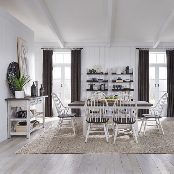 Farmhouse White 7 Piece Trestle Table Set
