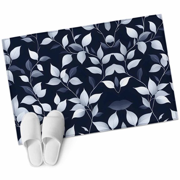 Farmhouse White Area Rug 2x3ft Leaf Texture Dark Blue Backgroubd Non-Slip Washable Square Rugs Soft Felt Indoor Floor Mat for Bedroom Kitchen Living Room Bathroom