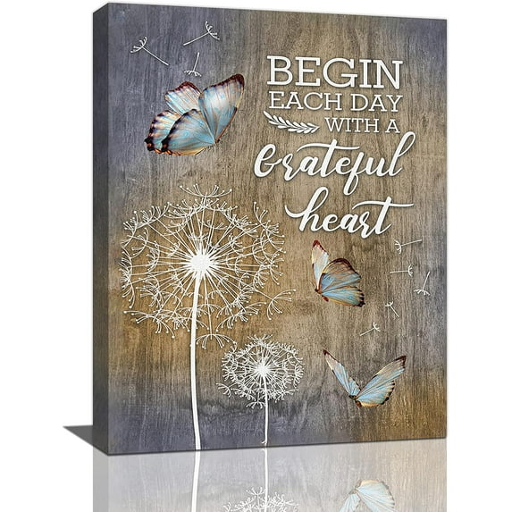 Farmhouse White Dandelion Wall Art Country Butterfly Dandelion Pictures Wall Decor Rustic Inspirational Quotes Canvas Painting Artwork Home Decor for Bathoom Bedroom Office Kitchen Framed 12"x16"