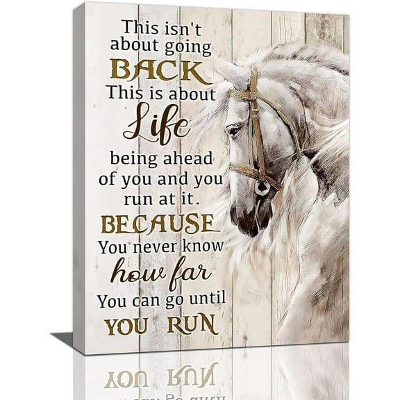 Farmhouse White Horse Wall Art Western Horse Pictures Wall Decor Inspirational Quotes Canvas Prints Country Wild Animal Painting Framed Modern Artwork for Bathroom Kitchen Office 12"x16"