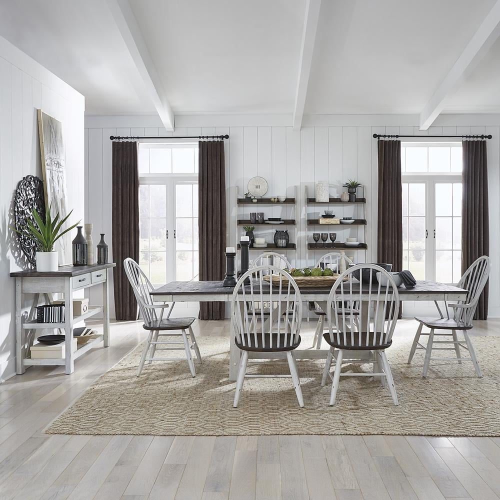Farmhouse White and Oak 7-Piece Trestle Dining Set