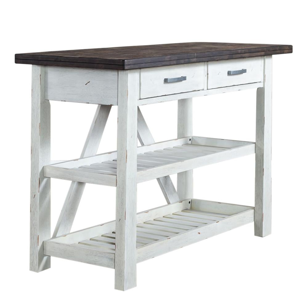 Transitional White and Brown Farmhouse Server with Storage Drawers