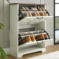 thumbnail image 1 of Farmhouse White Shoe Cabinet – 2-Tier Narrow Entryway Storage with Flip Drawers, Hidden Shoe Rack for Hallway, 1 of 14