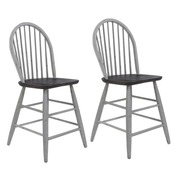 Farmhouse White Windsor Back Counter Chair- Set of 2