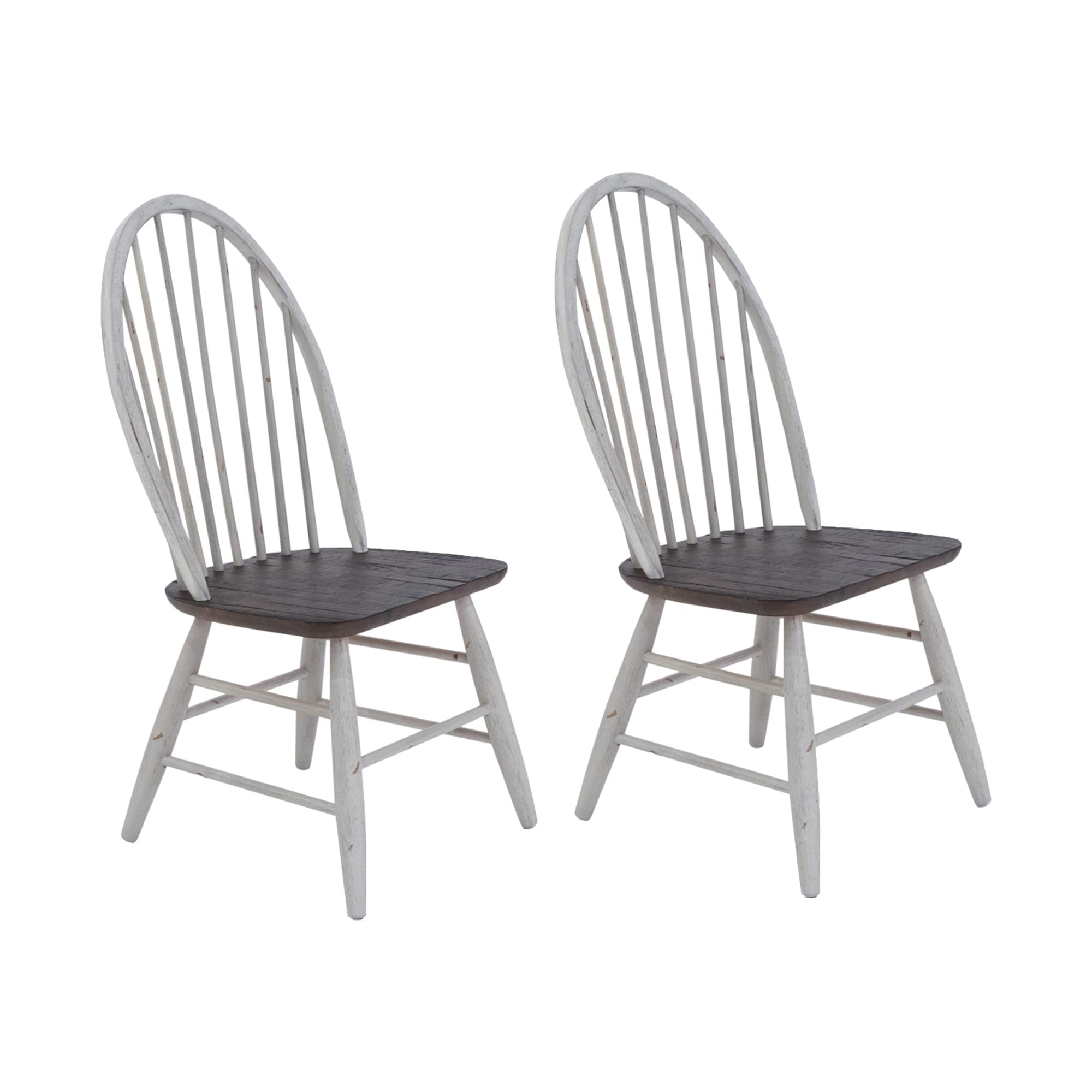 Farmhouse White and Wood Windsor Side Chair