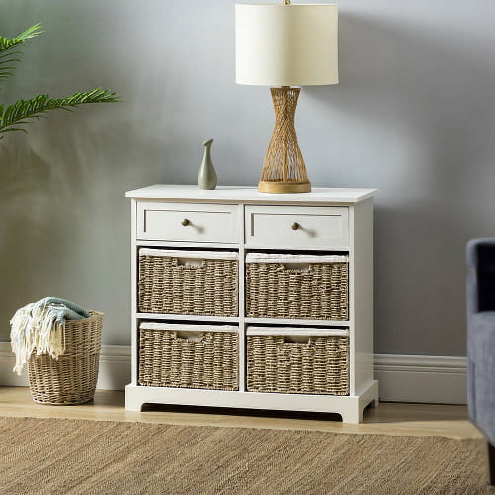 Farmhouse Wicker Storage Cabinet with 2 Drawers and 4 Baskets